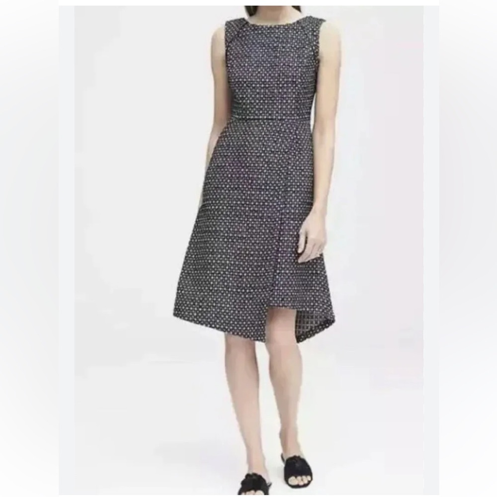 Banana Republic black blue tweed sleeveless dress size 10p office workwear